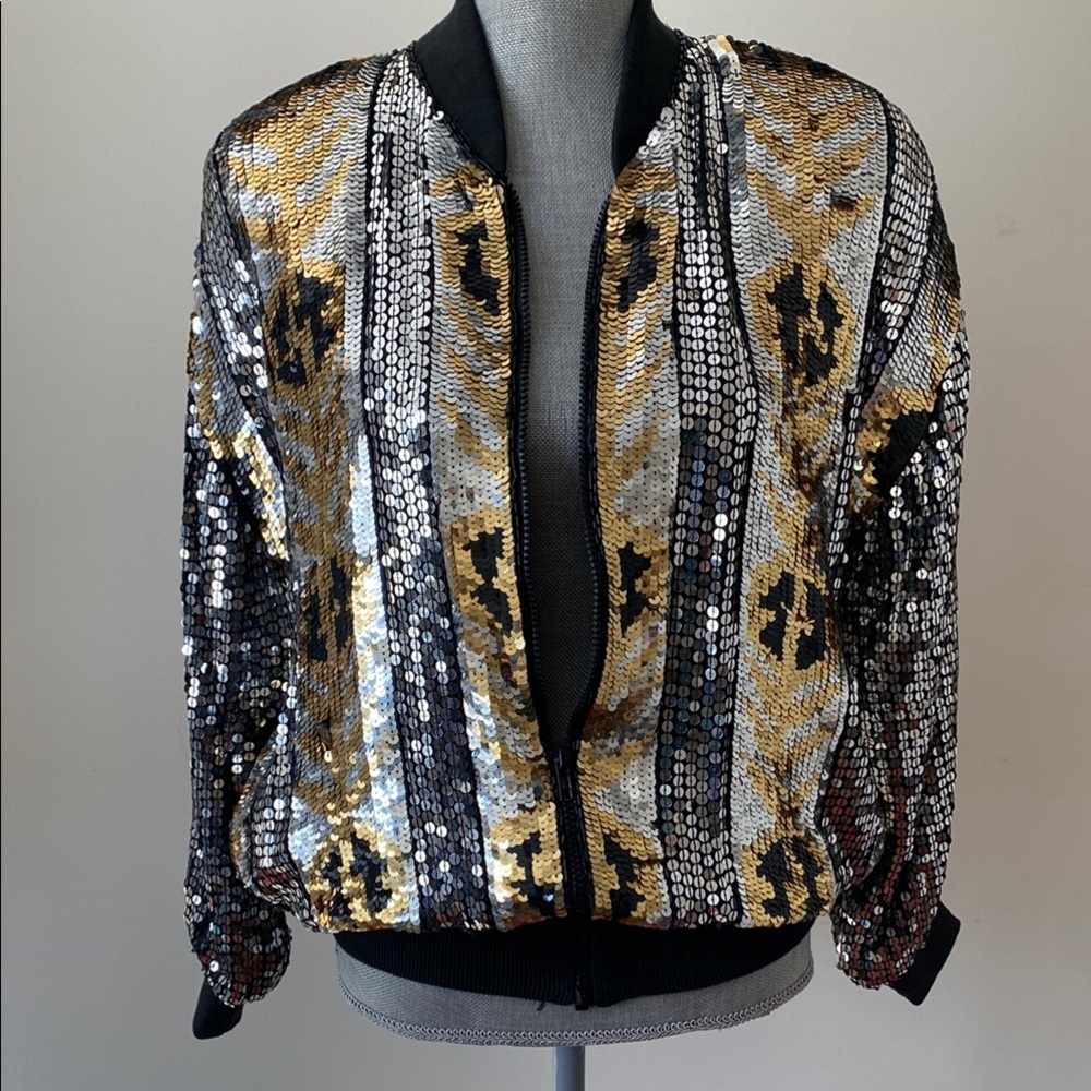 Dopamine Disco Ball Party Sequin Bomber Jacket - Black, Gold, Silver